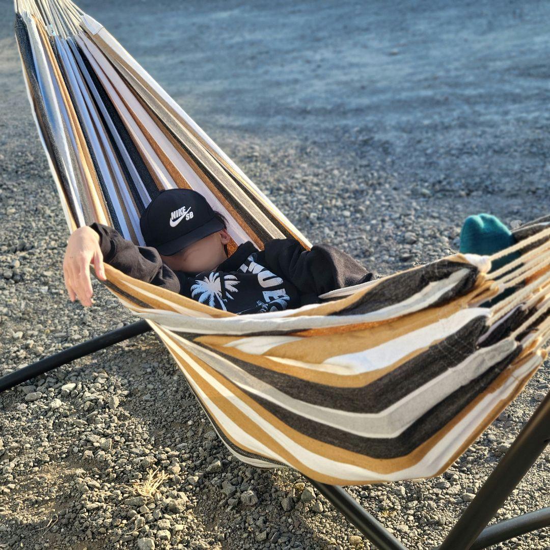 引き取り希望 AmazonBASIC ダブルハンモック ケース付 アウトドア