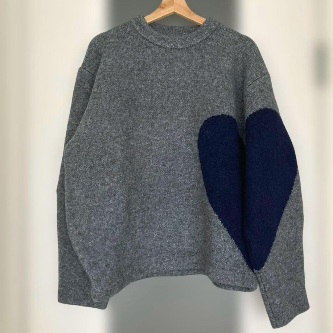 NKNIT ハート ♡ パターンニット セーター　グレーネイビー