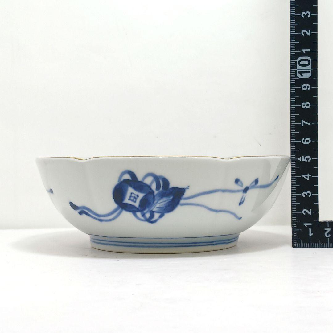 Y3311-3 大明年製 染錦紫陽花文輪花絵鉢 5枚セット 共箱