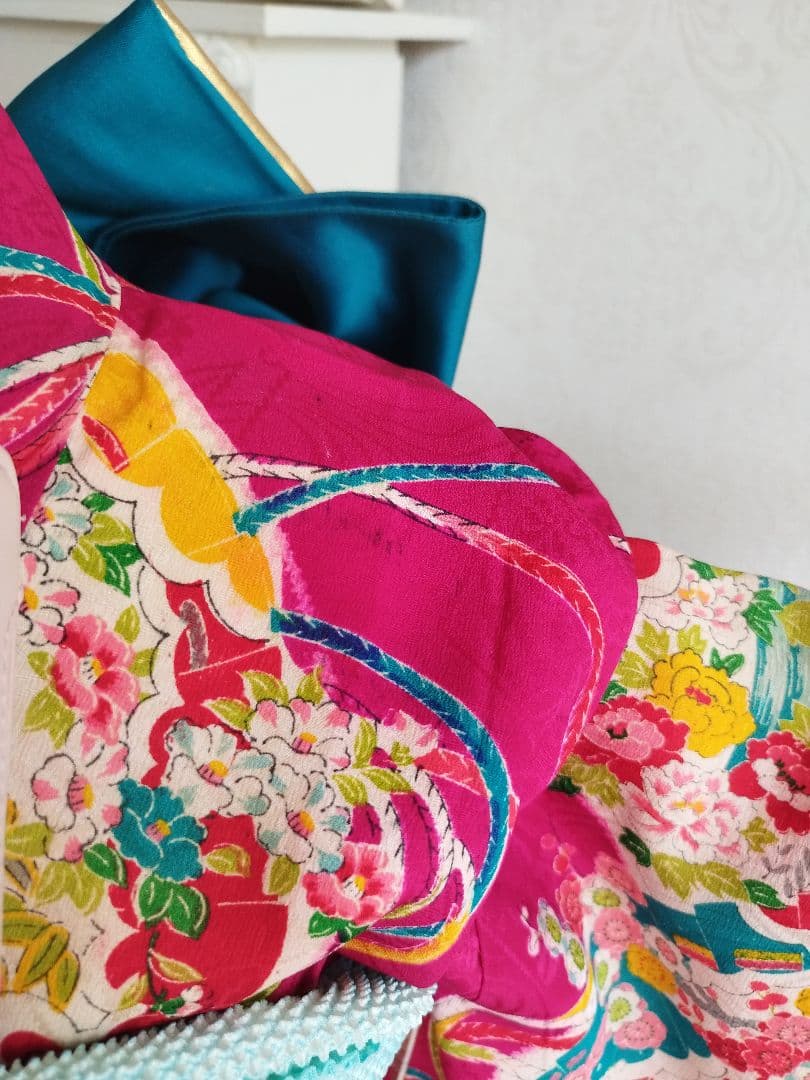 専用です☆ターコイズの着物に作り帯☆