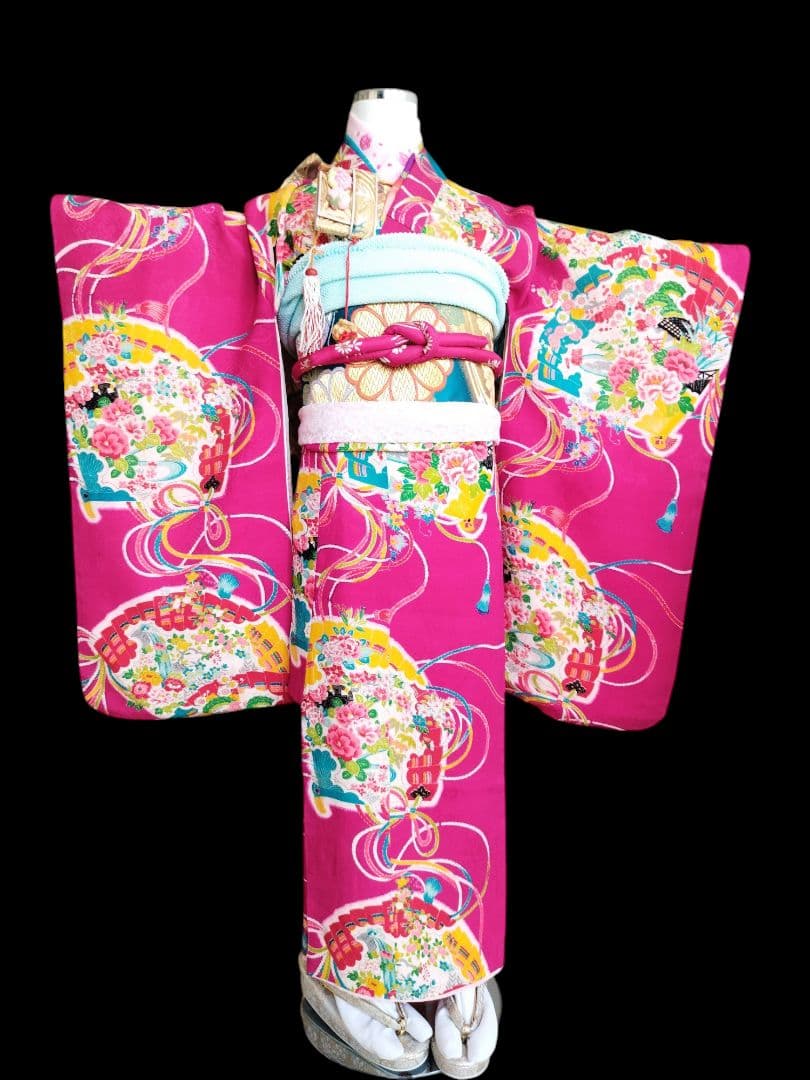 専用です☆ターコイズの着物に作り帯☆