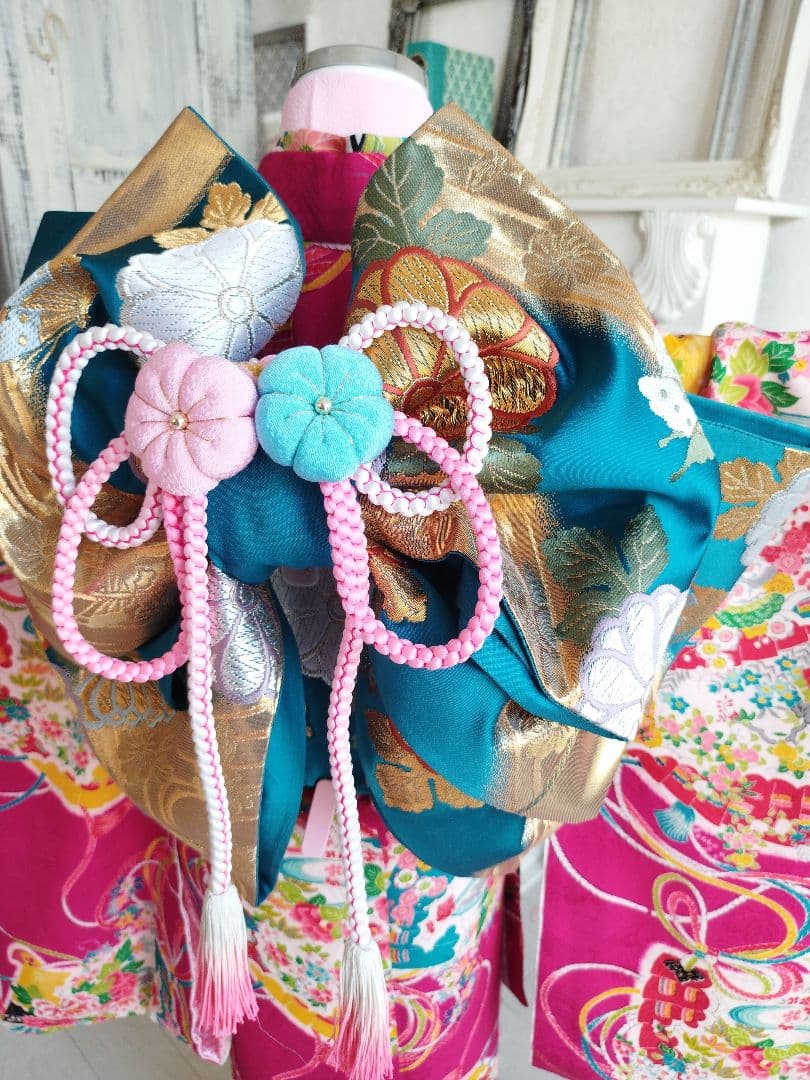 専用です☆ターコイズの着物に作り帯☆