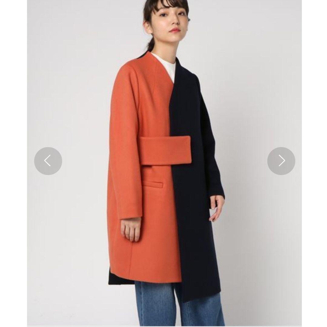 完売品＊UN3D. アンスリード バイカラー アシンメトリー コート ノーカラー