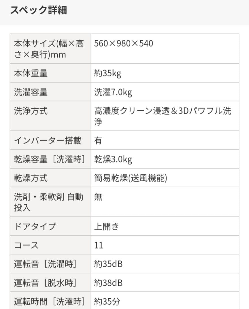 【美品/半額】AQUAインバーター全自動洗濯機/7.0kg/AQW-V7R(W)