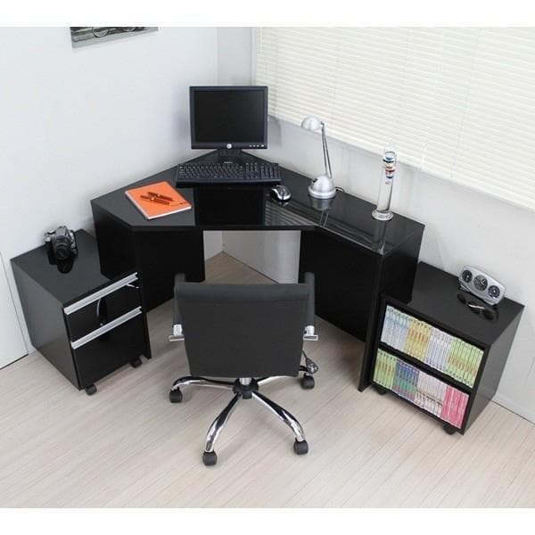 【新品・送料無料】【日本製】コーナーデスク 高級ブラック鏡面 ハイタイプ