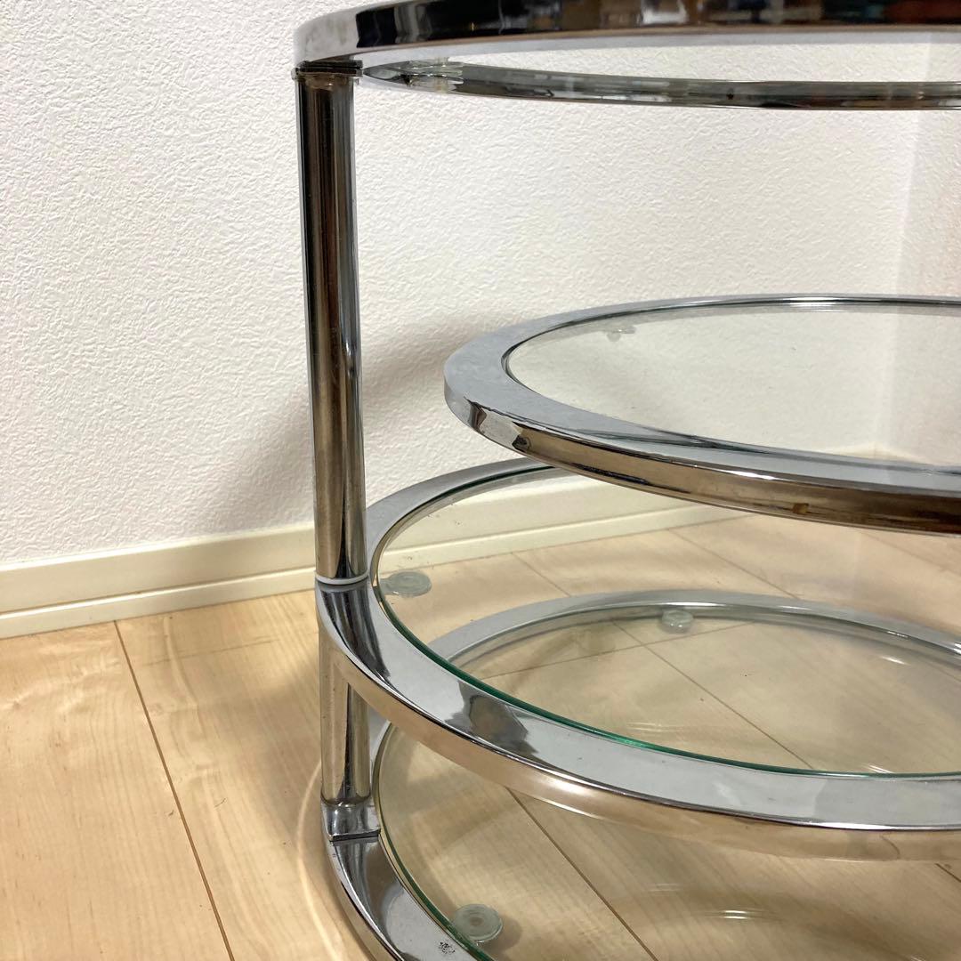 ミッドセンチュリー ラウンドテーブル 4段 丸型 北欧 ビンテージ 強化ガラス