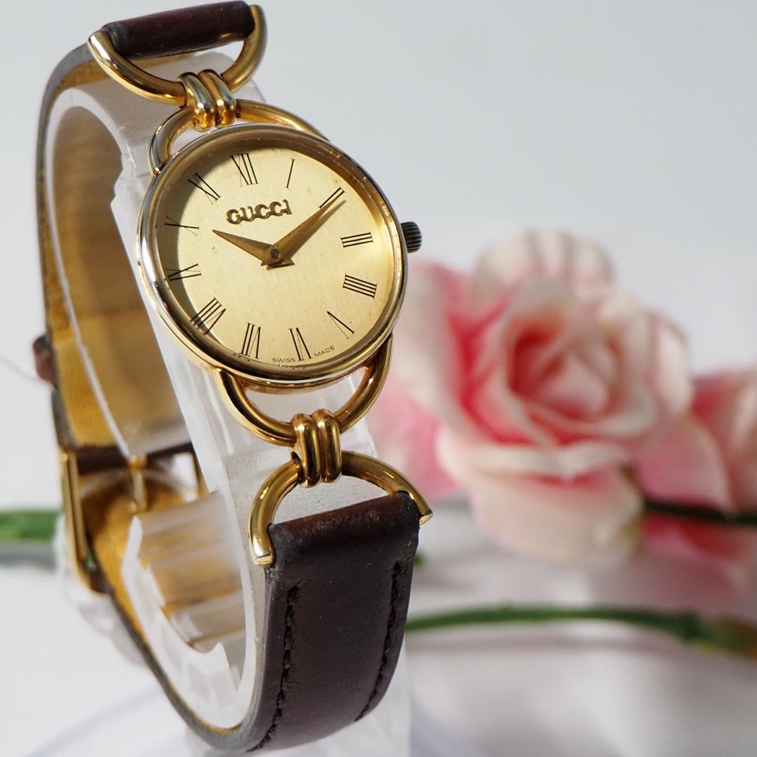 グッチ GUCCI ローマン 革ベルト ゴールド レディース 腕時計 C622
