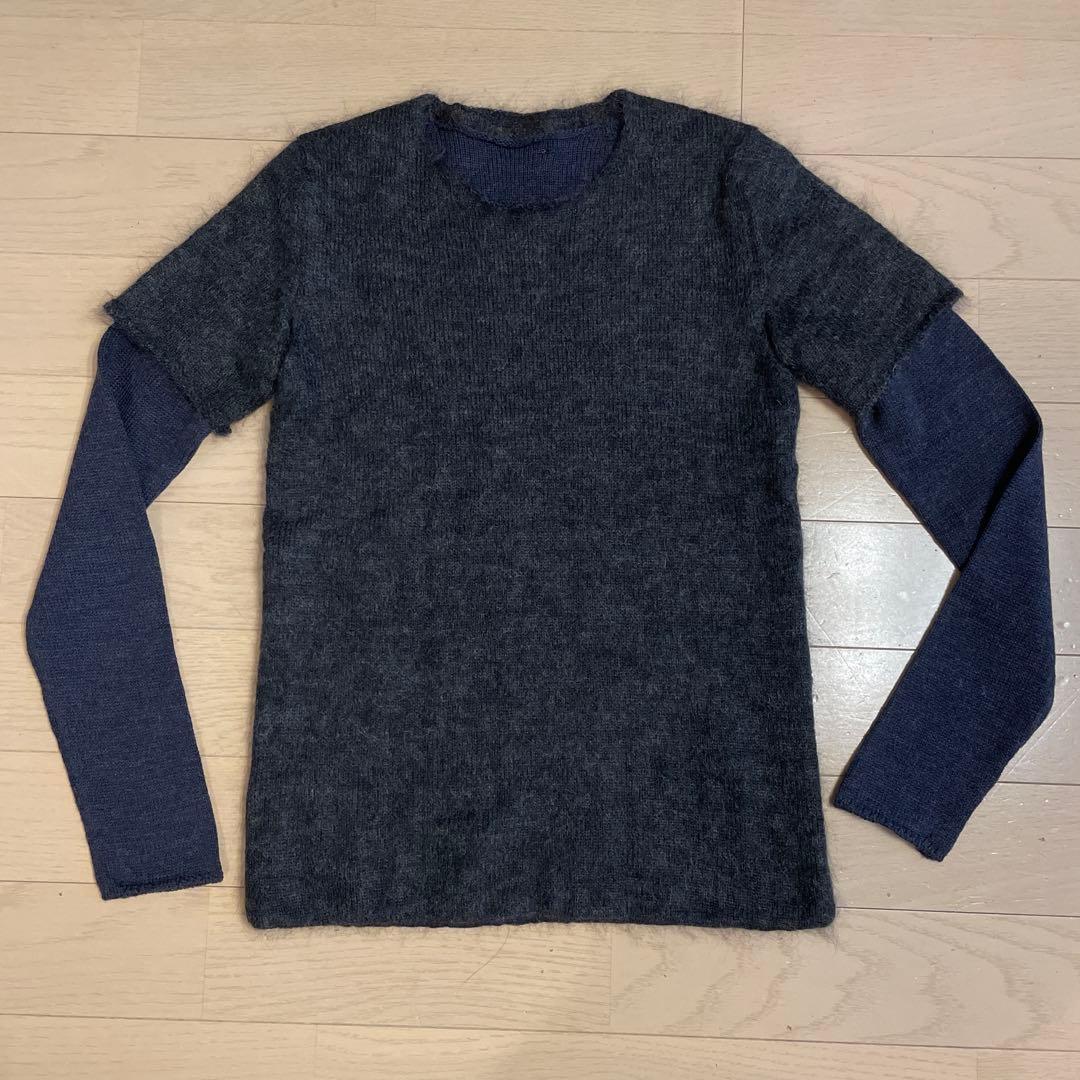 BOTTEGA VENETA 長袖レイヤードニット グレー✖️ネイビー S