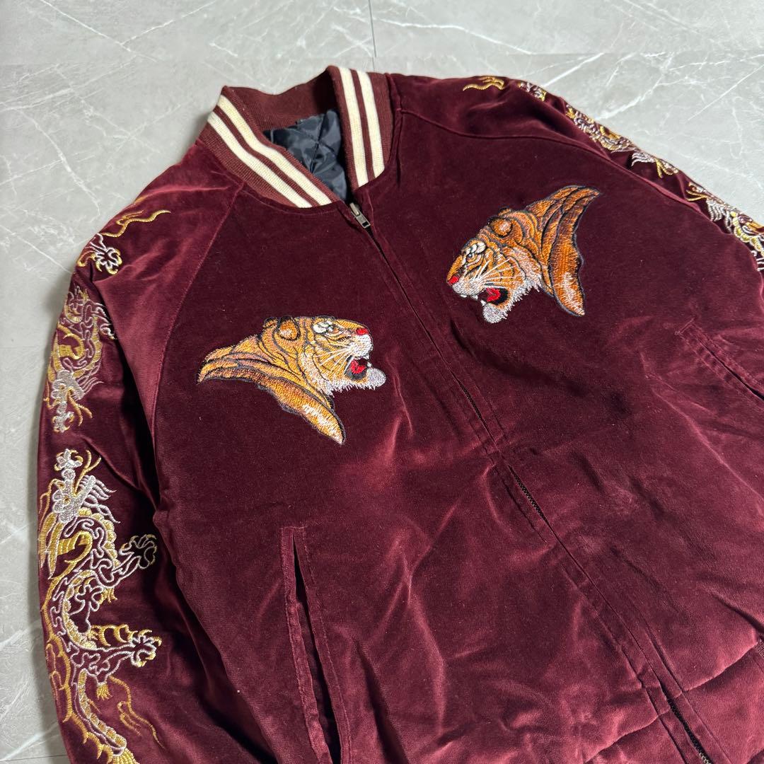 80s スカジャン　別珍　ROSEジッパー　Mサイズ　刺繍　横須賀