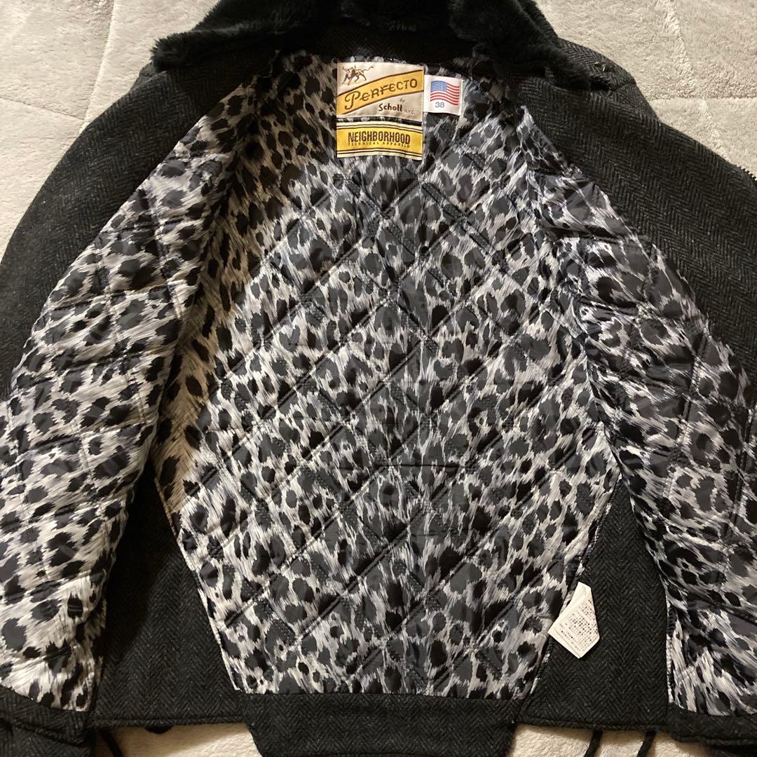 美品　ネイバーフッド×ショット レオパードライナー ウール ダブルライダース