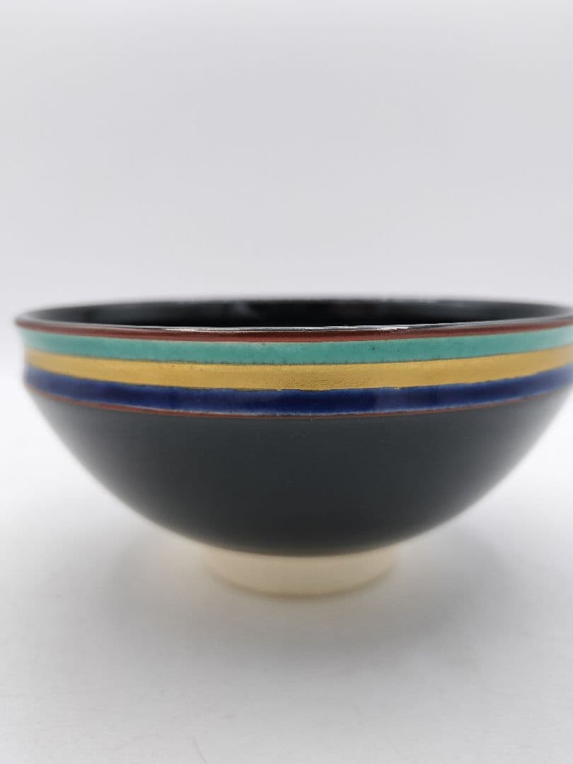 c773 数茶碗 黒仁清　独楽文 手塚桐鳳 10客 木箱 茶道具 古物