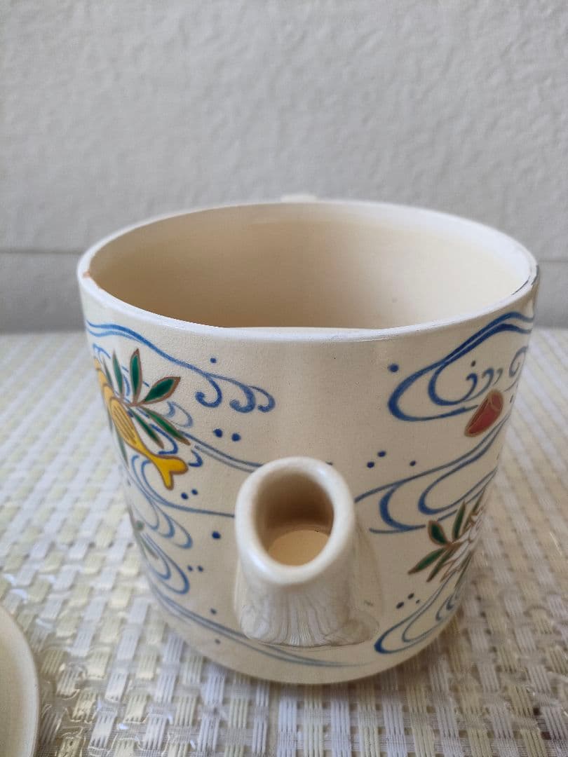 ●茶道具 宝泉作 水次 色絵海老文刻印あり 共箱付 京焼 水注 水次 茶会茶道具