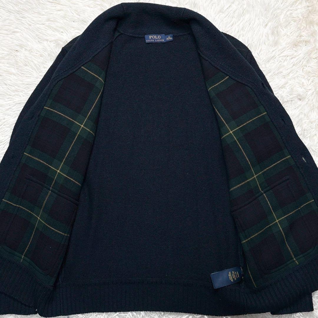 極美品/L相当⭐️ラルフローレン　カーディガン　ブラックウォッチ　エルボーパッチ