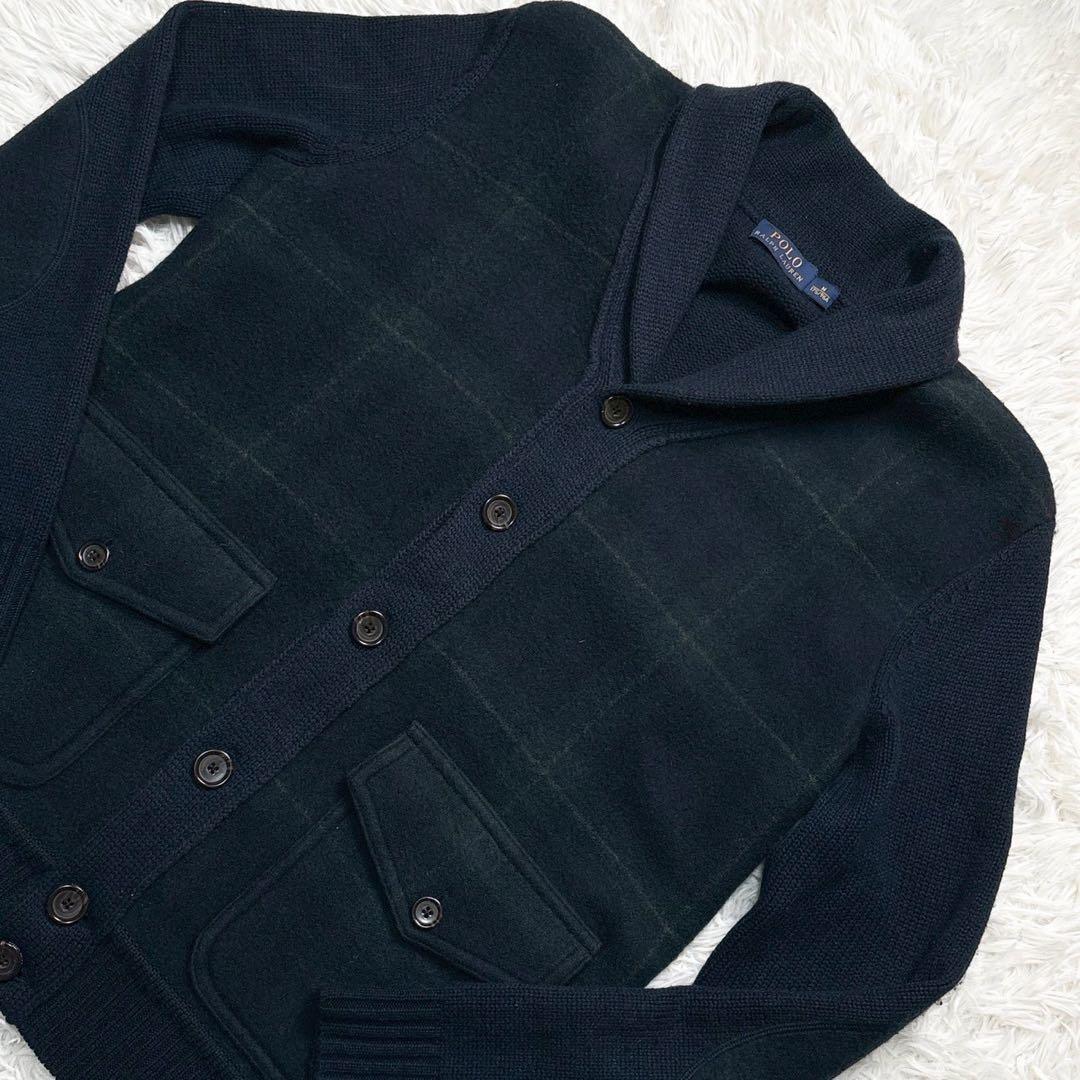 極美品/L相当⭐️ラルフローレン　カーディガン　ブラックウォッチ　エルボーパッチ