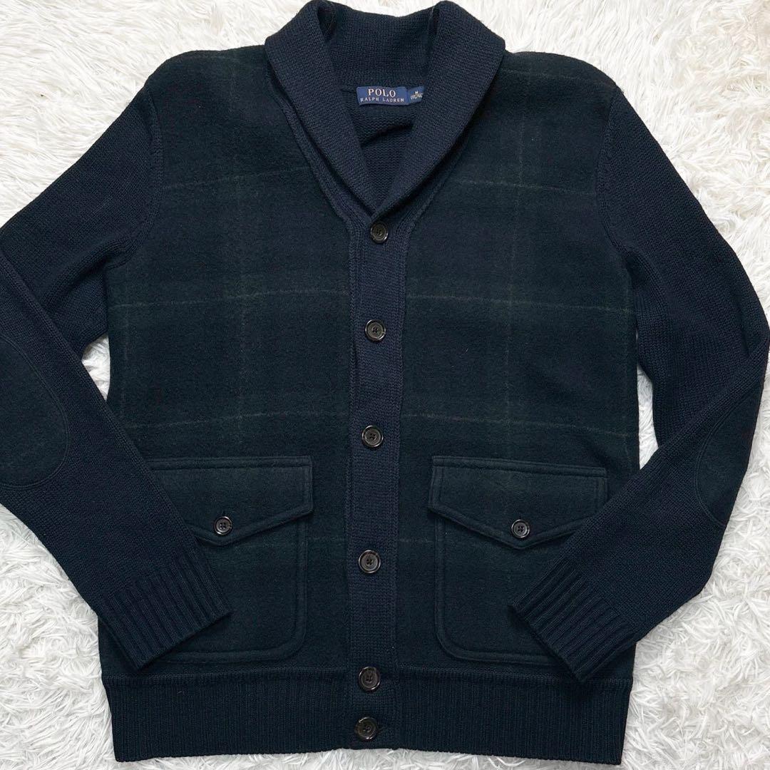 極美品/L相当⭐️ラルフローレン　カーディガン　ブラックウォッチ　エルボーパッチ