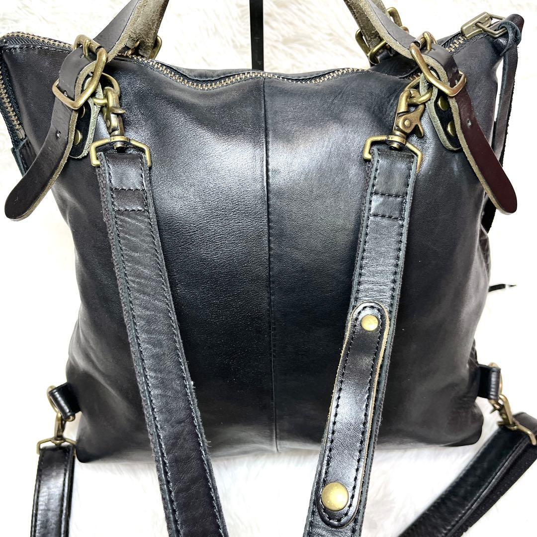美品 レス Less 3way ホース レザー 馬革 リュック 黒 ブラック