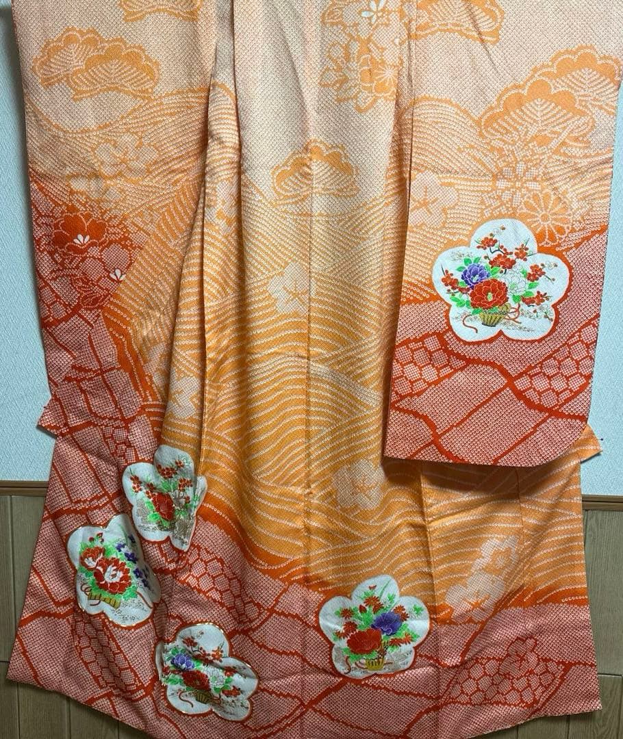 七五三　7歳　着物セット　豪華総絞り風柄　 長襦袢、袋帯、小物セット18ー11