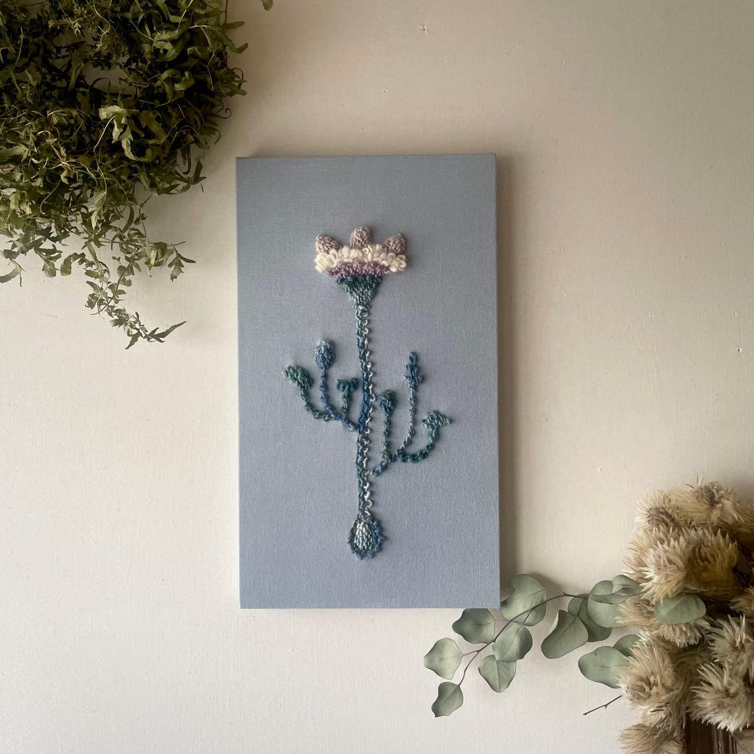 【一点もの】『手紡ぎ糸のお花. h'』手刺繍ファブリックパネル