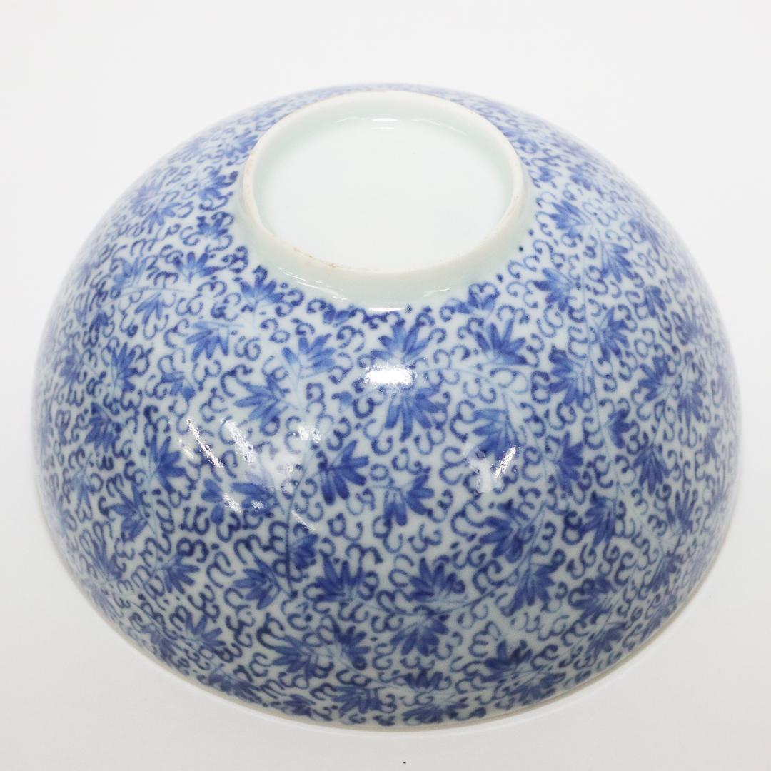 江戸期　古伊万里　染付　花唐草文　3.3寸　茶碗