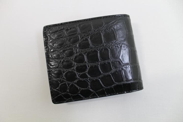 【専用】クロコダイル 財布 二つ折り 無双 両面クロコ ブラック マット仕上げ