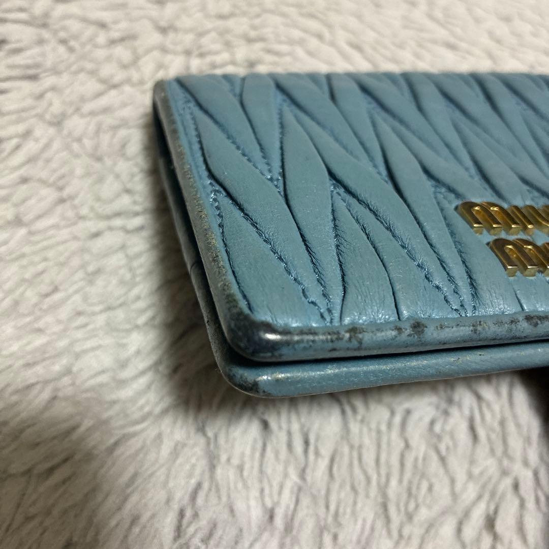 miu miu 二つ折り財布 キルティング 青