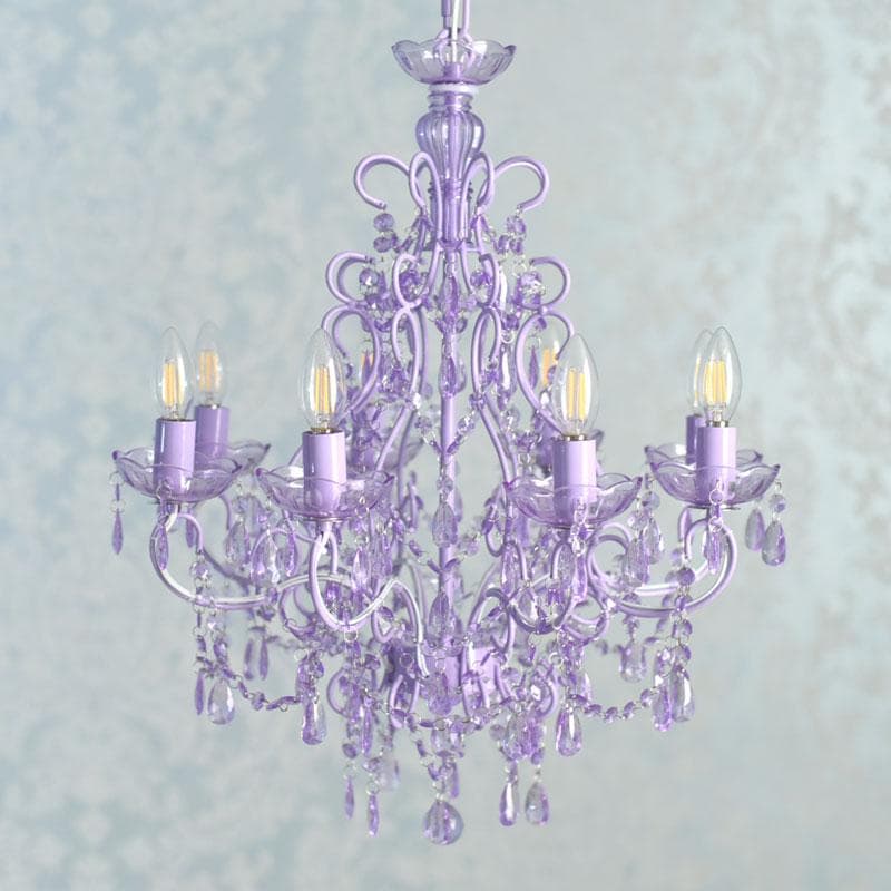 【LED付・簡単取付】8灯パステルパープルシャンデリア