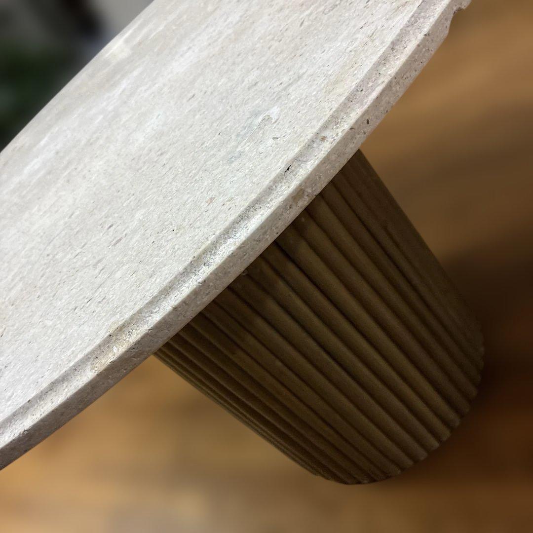 円柱型ナチュラルウッド座卓大理石卓面