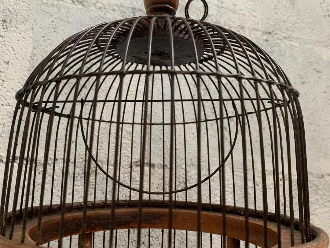 フランス アンティーク　バードケージ 鳥かご 木製 アイアンワイヤー ビンテージ