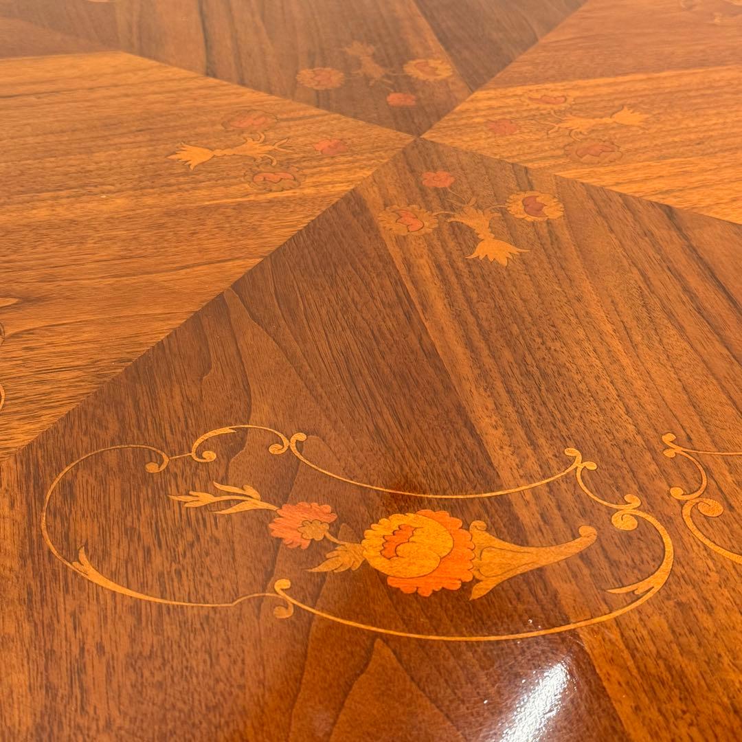 H21K13a イタリア製 象嵌細工 猫脚 ラウンドテーブル