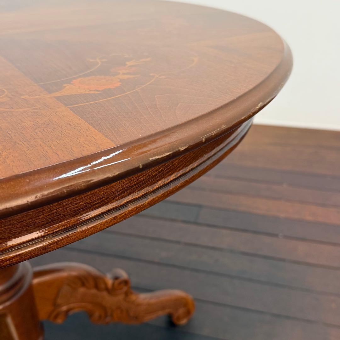 H21K13a イタリア製 象嵌細工 猫脚 ラウンドテーブル