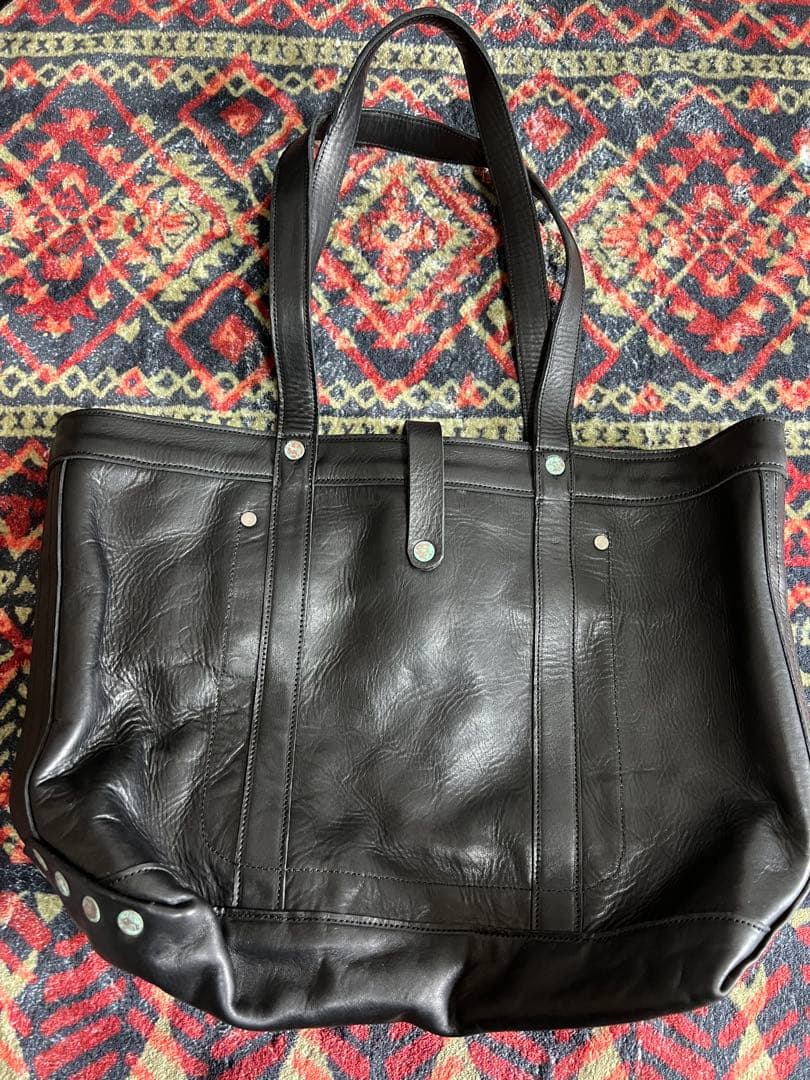 【美品】RRL ダブルアールエル ブラックレザートートバッグ