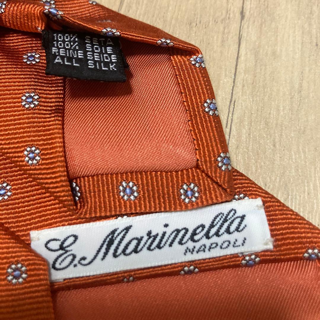 E.MARINELLA マリネッラ ネクタイ オレンジ　花柄 ドット シルク
