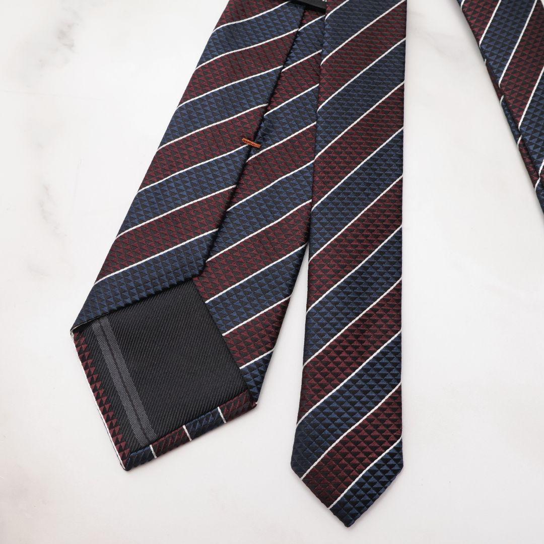 未使用 ゼニア ZEGNA ネクタイ ストライプ ネイビー バーガンディ