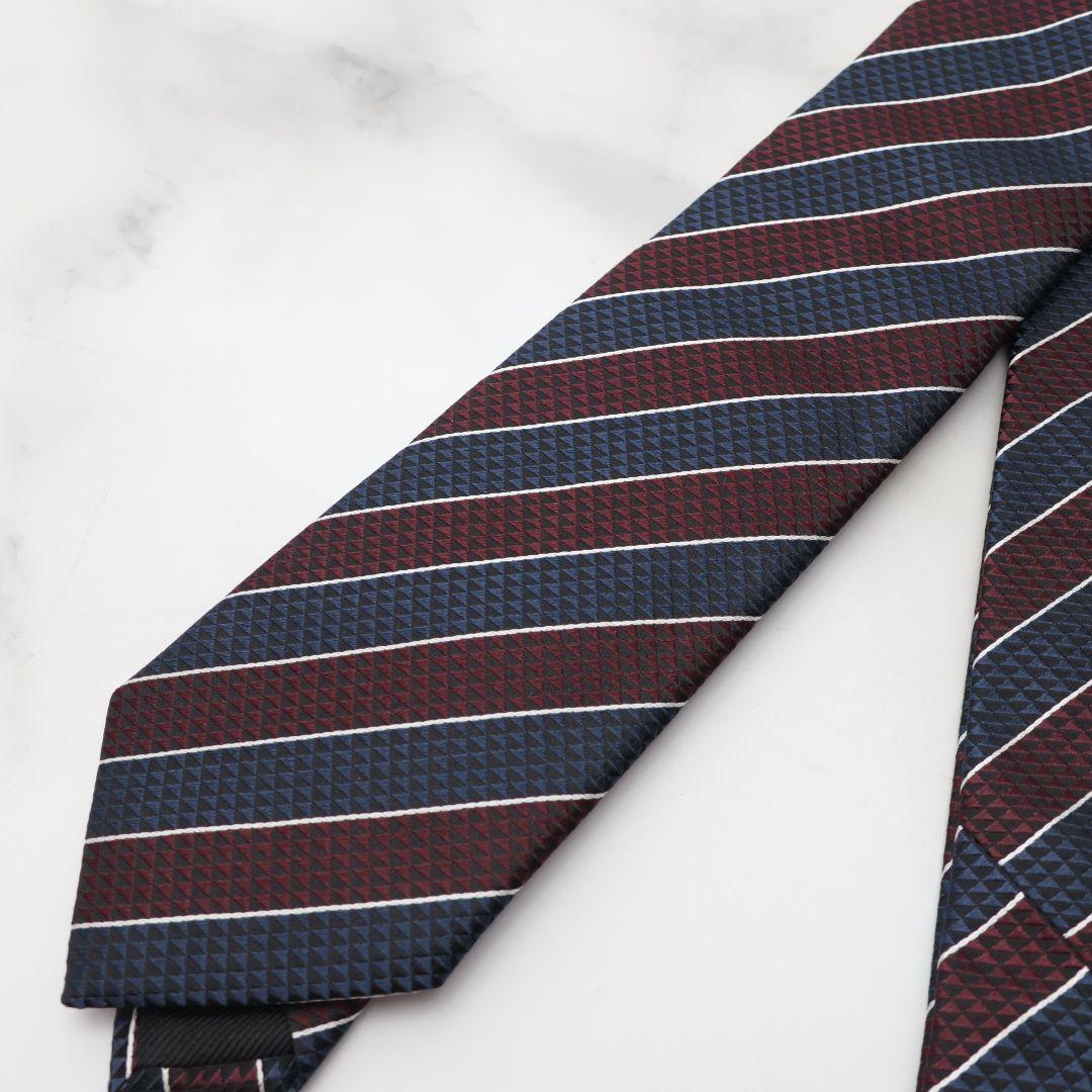 未使用 ゼニア ZEGNA ネクタイ ストライプ ネイビー バーガンディ