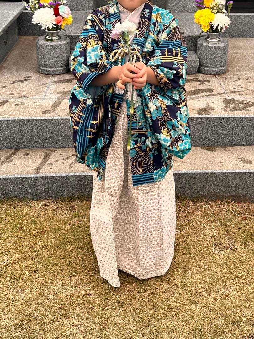 七五三用着物 青色花柄 子供用 オーダーメイド