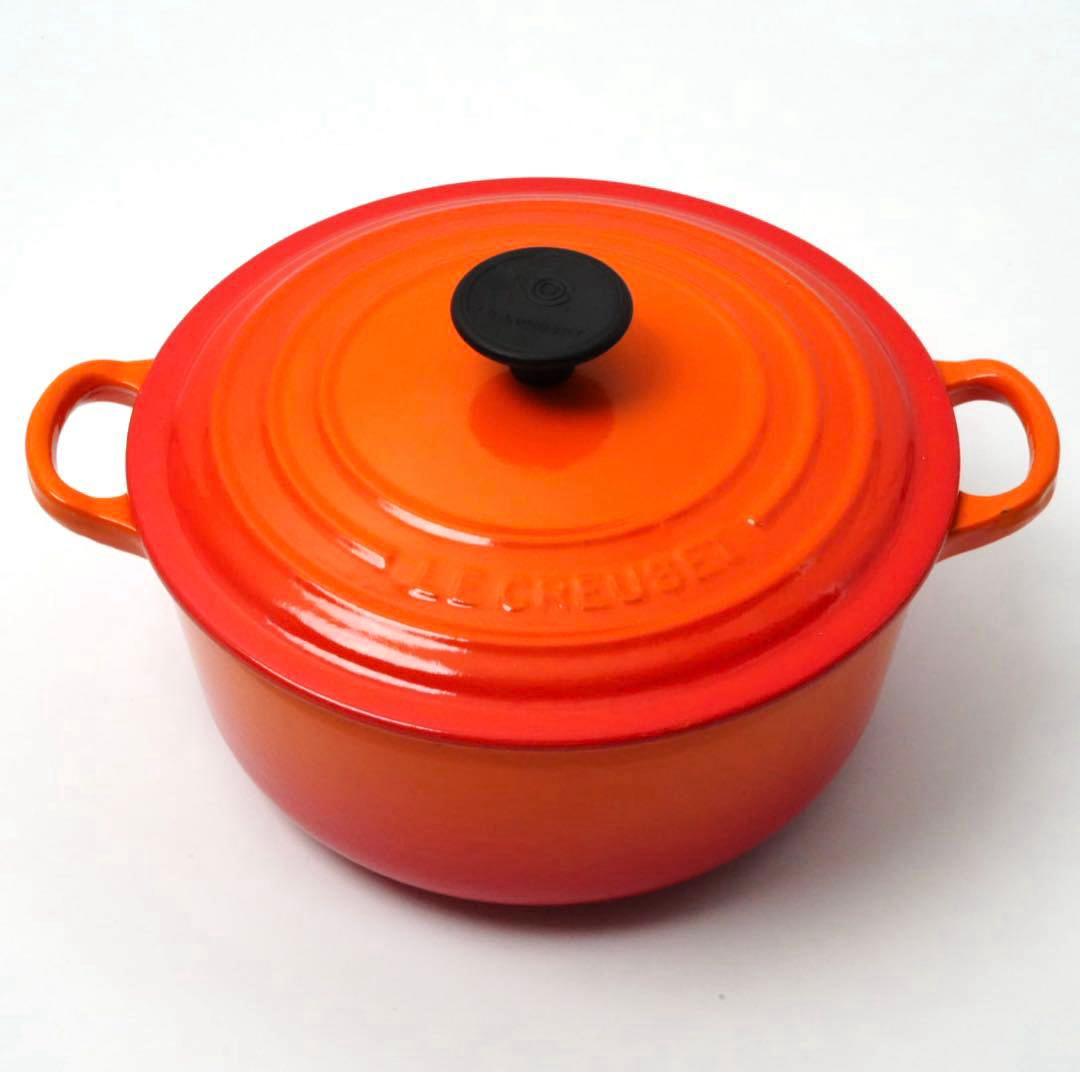 【美品】LE CREUSET　ココット ロンド オレンジ　20cm