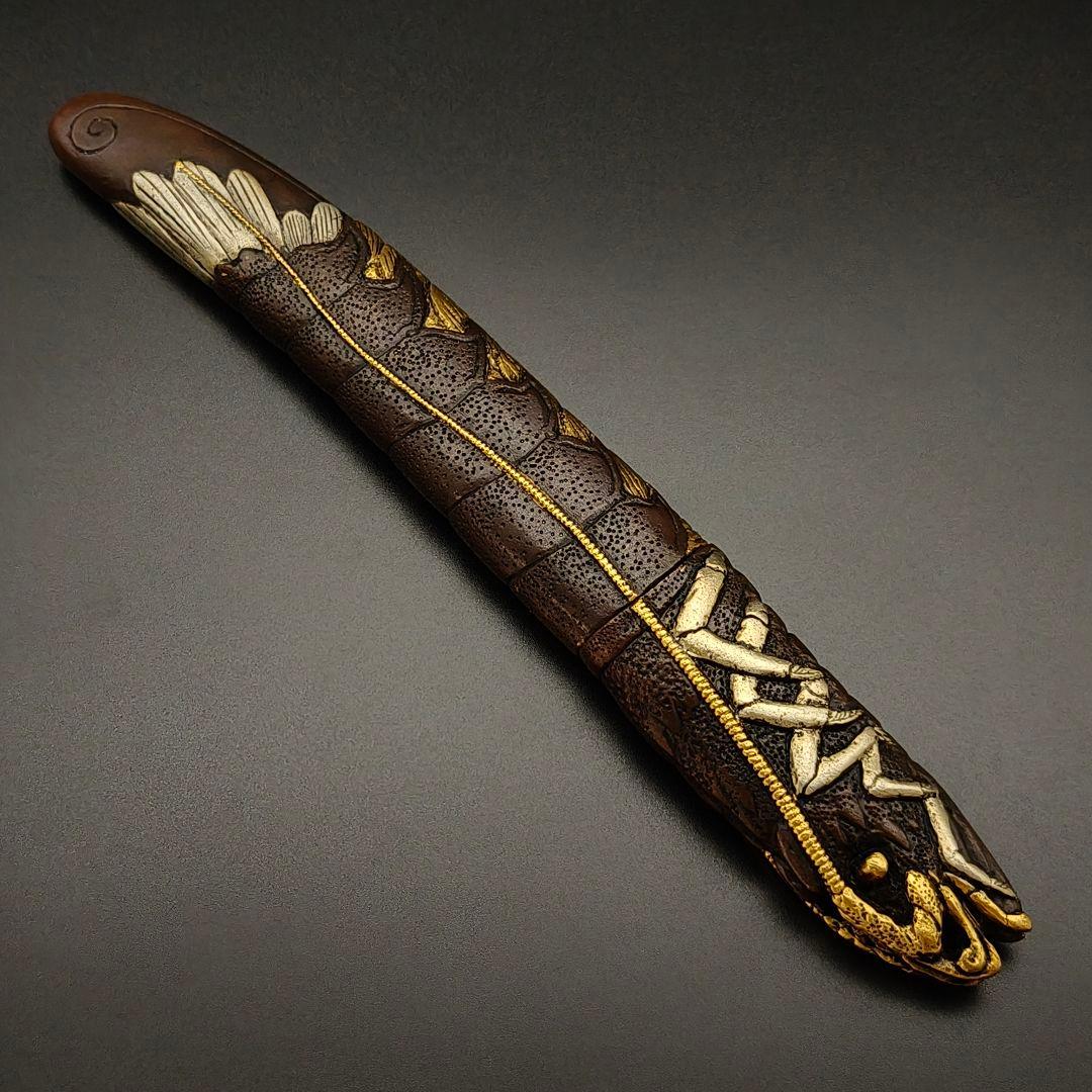 s*Ｇ様 年末セール　銅製刀装具　短刀拵え　柄鞘　伊勢海老の図　金銀メッキ　金工