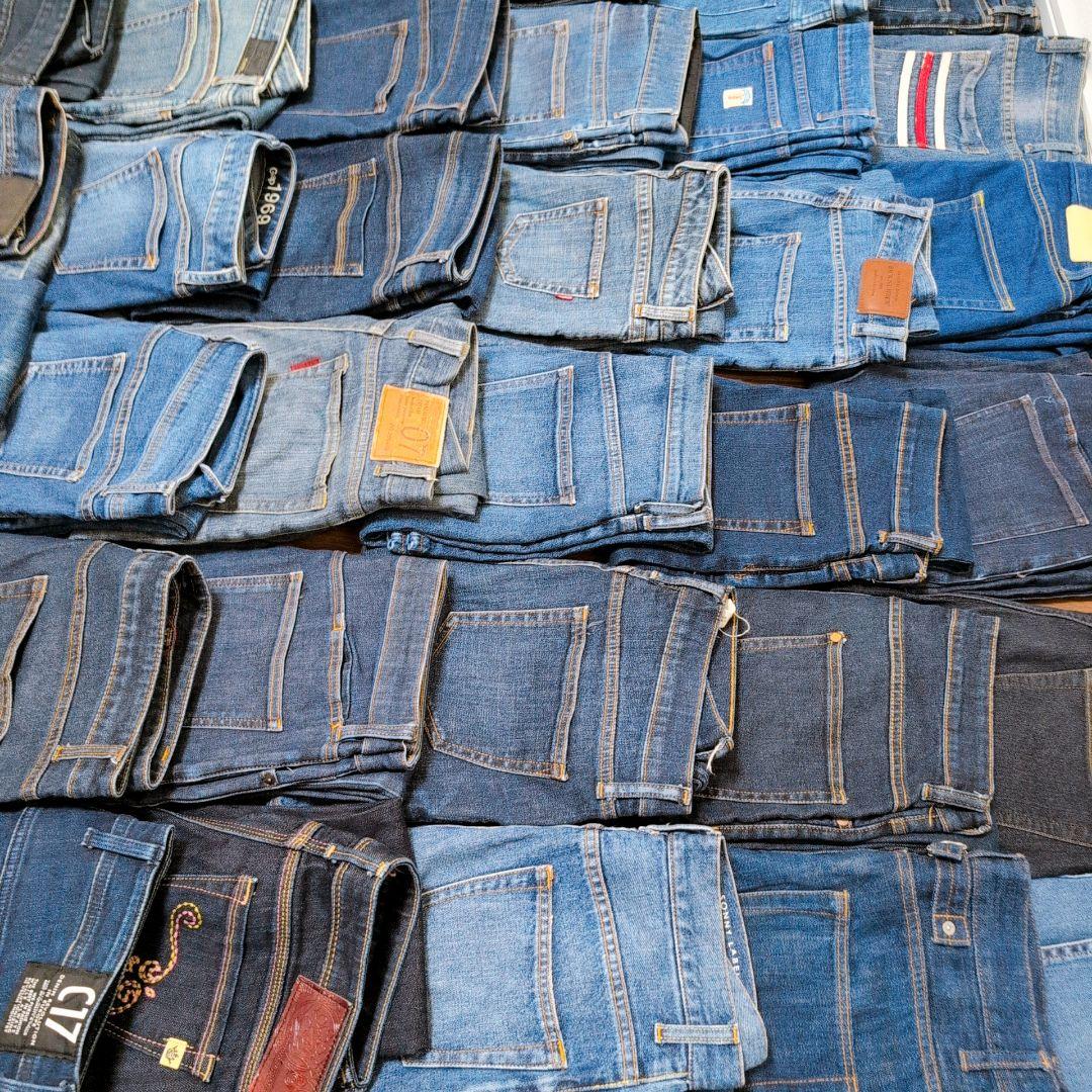 濃い色 デニムパンツ まとめ売り40本 リメイク素材 ハンドメイド リペア生地