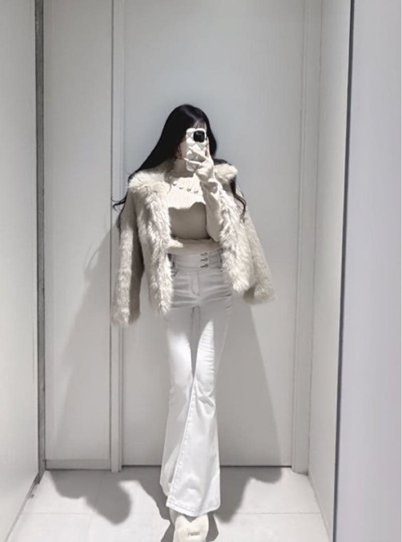 - BELEAR MINI カラーステッチフレアデニム ホワイト 白 -