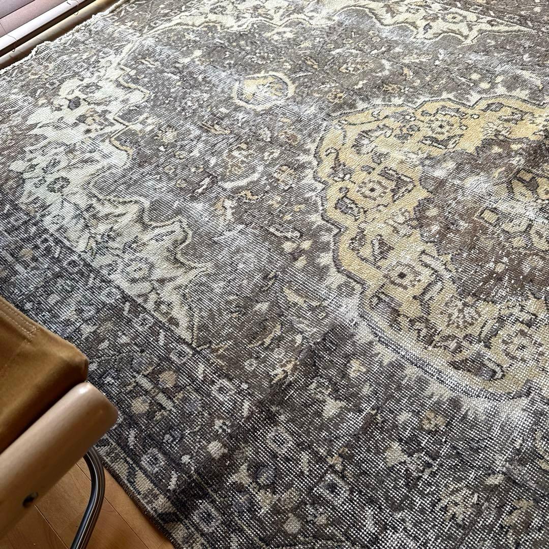 超大判165×286 メダリオン　グレージュ　ボタニカル　トルコヴィンテージラグ