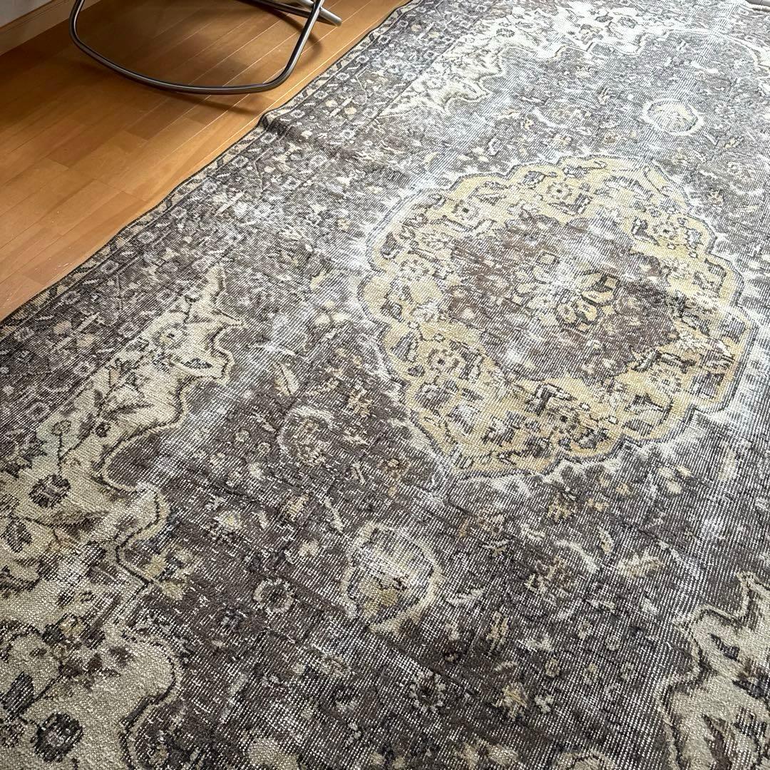 超大判165×286 メダリオン　グレージュ　ボタニカル　トルコヴィンテージラグ