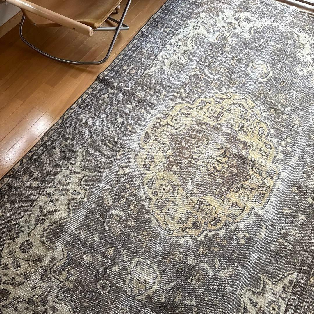 超大判165×286 メダリオン　グレージュ　ボタニカル　トルコヴィンテージラグ