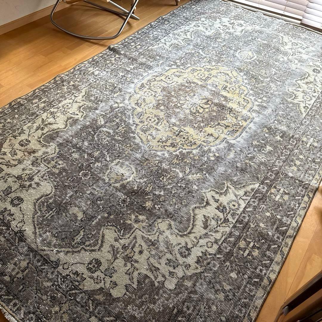 超大判165×286 メダリオン　グレージュ　ボタニカル　トルコヴィンテージラグ