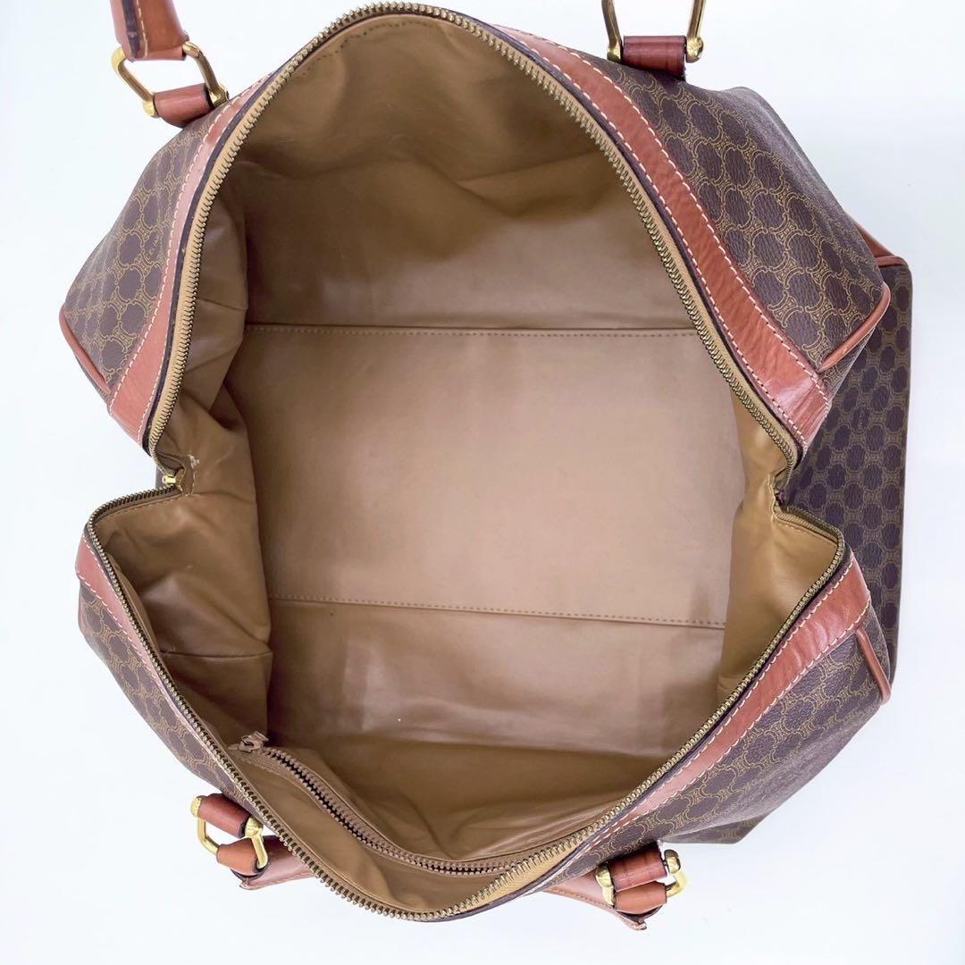 【美品】CELINEマカダム柄 ボストンバッグ PVC×レザー ダークブラウン