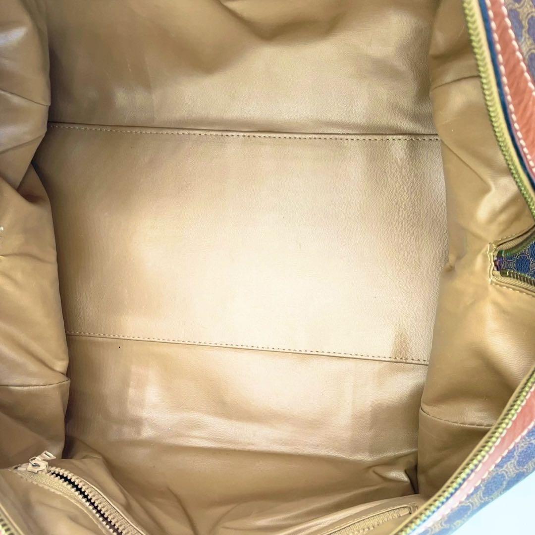 【美品】CELINEマカダム柄 ボストンバッグ PVC×レザー ダークブラウン