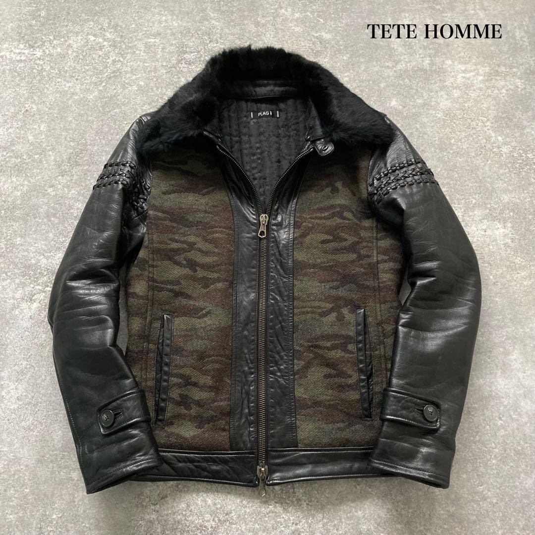 【TETE HOMME】 PLAG テットオム 極上ラムレザージャケット 迷彩