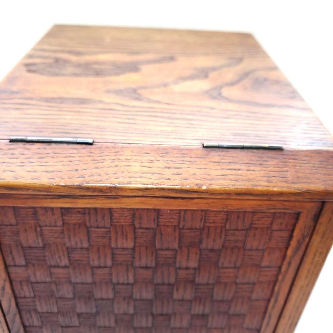 【高級木工】江戸指物 箱鏡台 キハダ材 桑材 網代編み模様 昭和レトロ