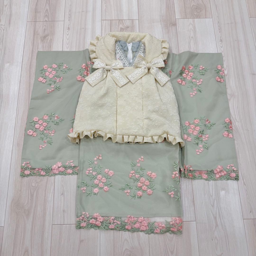 七五三 着物 3歳 フラワーレース着物ワンピ＆被布セット