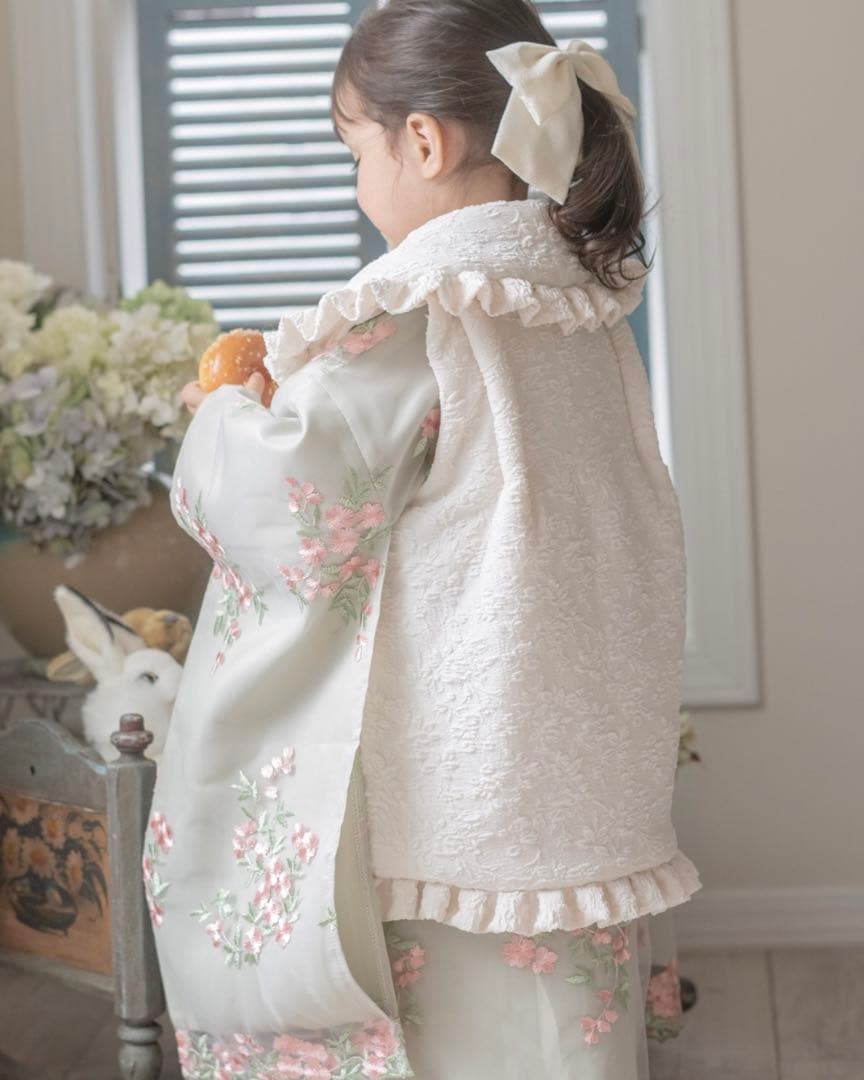 七五三 着物 3歳 フラワーレース着物ワンピ＆被布セット