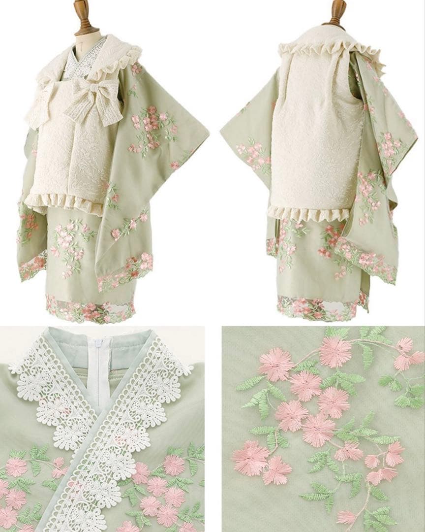 七五三 着物 3歳 フラワーレース着物ワンピ＆被布セット